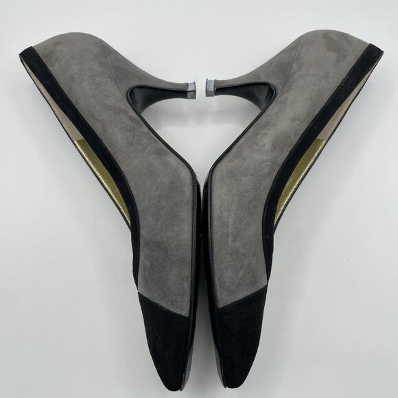 Bruno Magli Size 6.5 Suede Leather High Heels Colorblock Black Gray Slip On Shoe - Picture 5 of 9